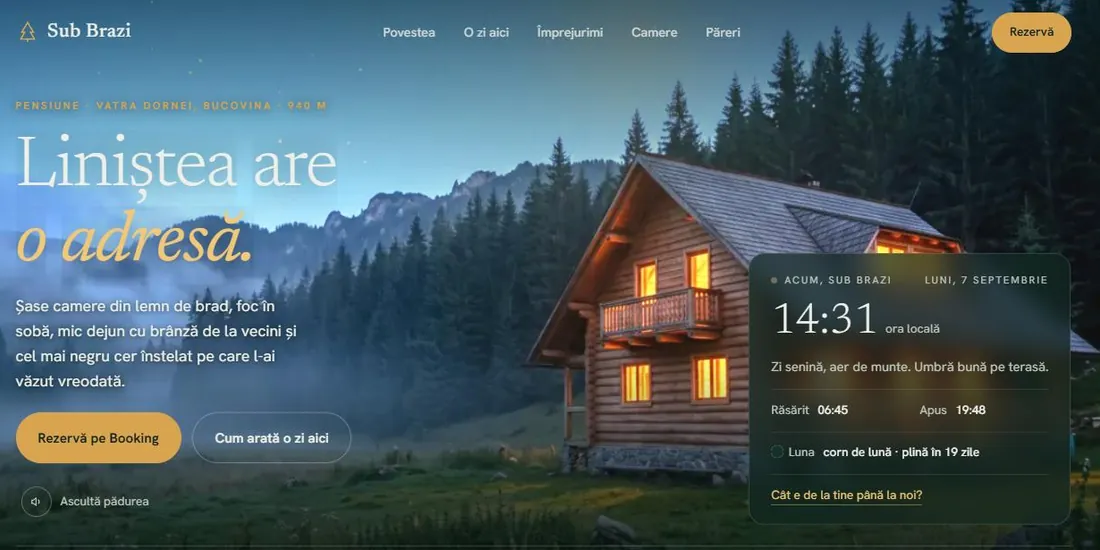 Captură de ecran a site-ului Pensiunea Sub Brazi din Vatra Dornei, Bucovina